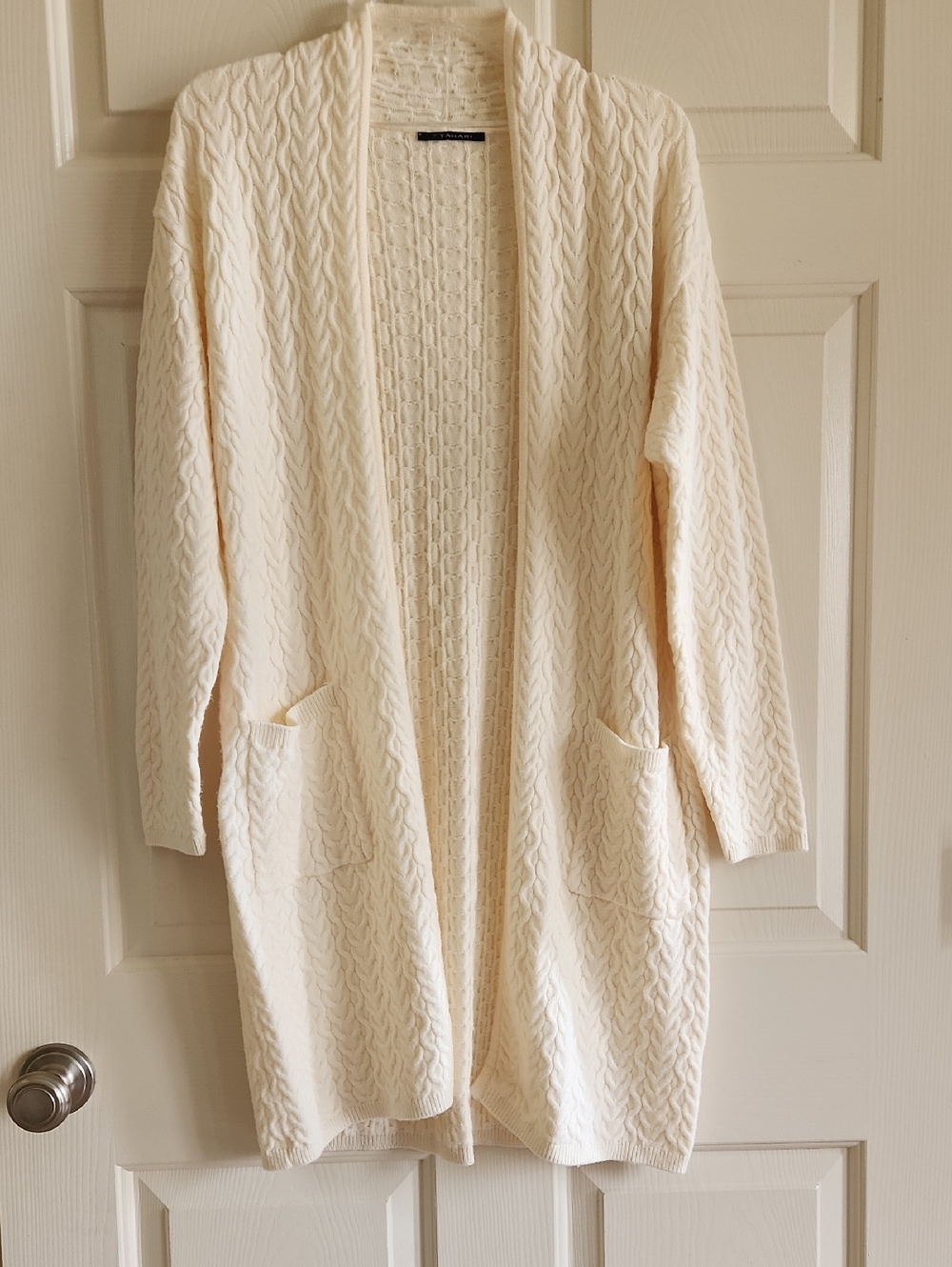 T Tahari Soft Cream Cable-Textured Cardigan